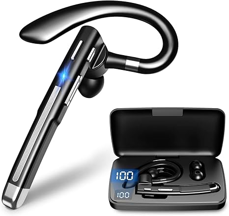 Bluetooth Headset V5.3, 100 Hrs Talk Time Single-Ear Earphone, CVC8.0 Noise Cancelling Wireless Earbud with 500 mAh Charging Case, Hands-Free Earpiece