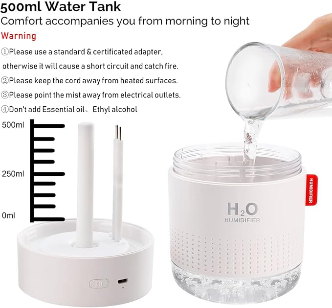 Portable Mini Humidifier: 500ml, USB, 2 Modes, Auto Shut-Off