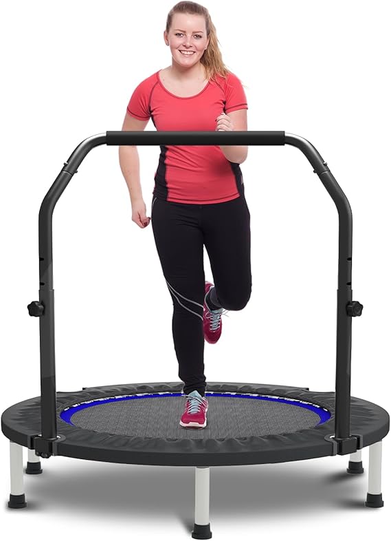 HYD-Parts Mini Trampoline for Adults & Kids – 40” & 48” Exercise Rebounder with Adjustable Handlebar, Indoor Fitness Trampoline, Supports up to 330–440 lbs