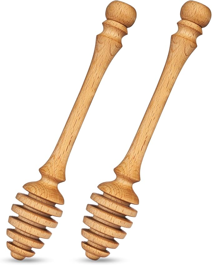 Beech Wooden Honey Dipper Set of 2, 7.1 Inch Honey Stirring Sticks for Jars, Tea, and Kitchen Use