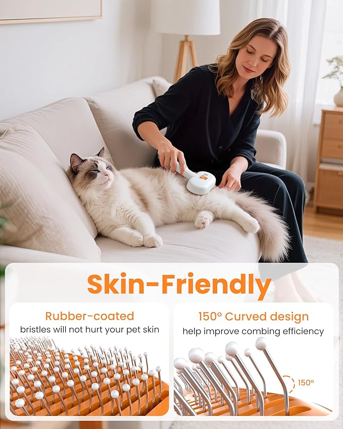 3-in-1 Cat Brush with Waterless Shampoo and Spray Mist, Self-Cleaning Pet Grooming Brush for Shedding and Massage, Gentle Deshedding Tool for Cats and Dogs with Cool Mist and Refillable Tank  Description:
