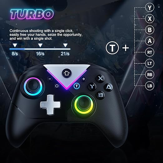 RGB Wireless Controller 2 Pack for Switch/PC: Gyro, Turbo, Macro