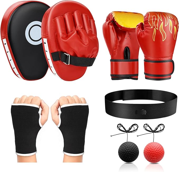 4-in-1 Boxing Gloves and Punching Mitts Set