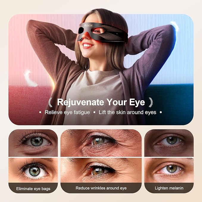 Red Light Eye Mask: 3 Modes, 4 Wavelength Massager for Puffiness