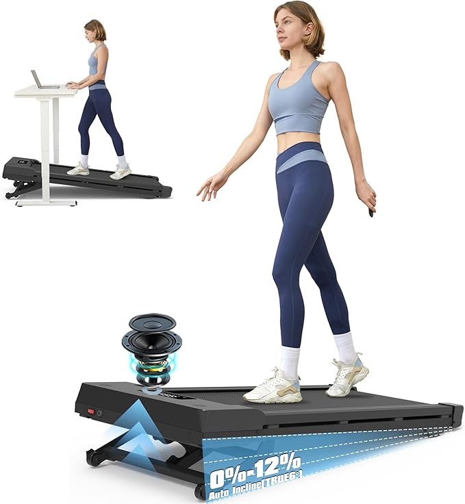Walking Pad Treadmill with 12% 9-Level Auto Incline – Under Desk Treadmill for Home Hiking