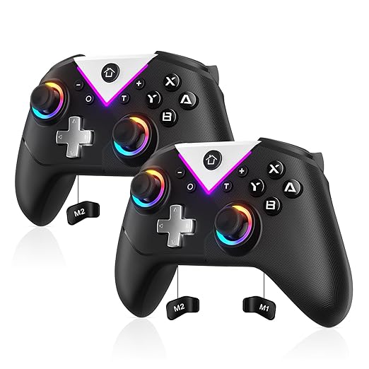 RGB Wireless Controller 2 Pack for Switch/PC: Gyro, Turbo, Macro