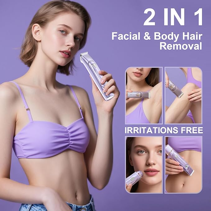 Bikini Trimmer for Women, Waterproof Electric Dual Head Bikini Shaver with Precision Blades, Purple