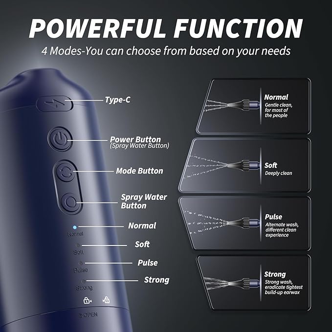 Electric Ear Irrigation System: 4 Modes, Water-Powered, USB Rechargeable