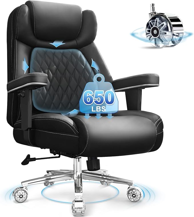 Estevo Big & Tall Office Chair – Heavy Duty 650 lbs, Extra Wide Desk Chair with Adjustable Ergonomic Lumbar Support, High Back Rocking Computer Chair with Dual Rubber Wheels