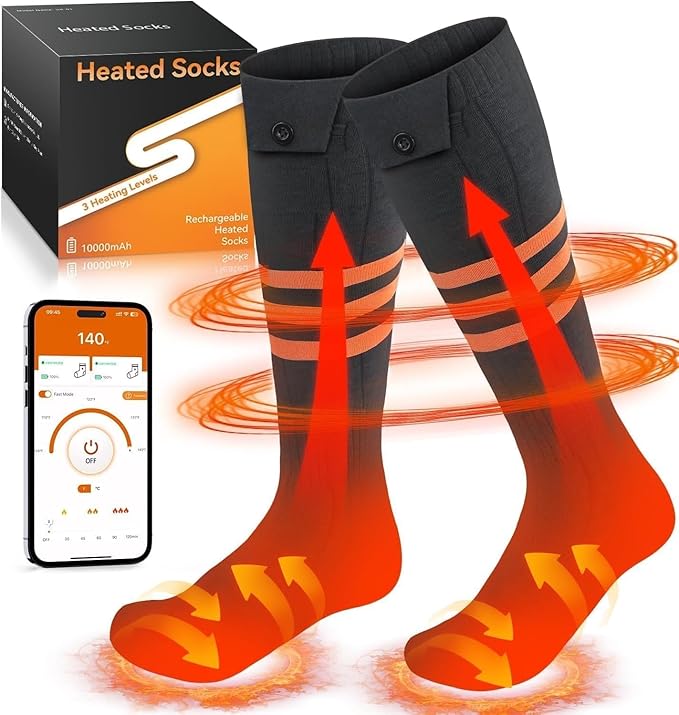 Heated Socks with 4 Heat Settings & Timer, 10000mAh Rechargeable Battery
