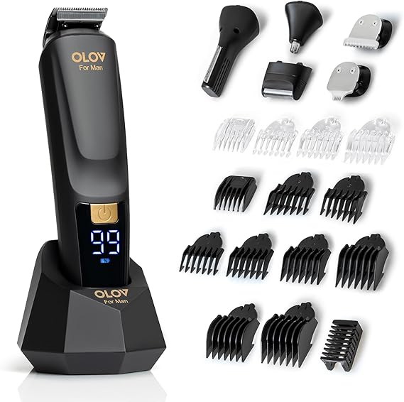 Beard Trimmer for Men – 21-Piece All-in-One Grooming Kit with Hair Clipper, Nose, Ear, Body & Face Trimmer, Electric Razor with USB Charging Dock