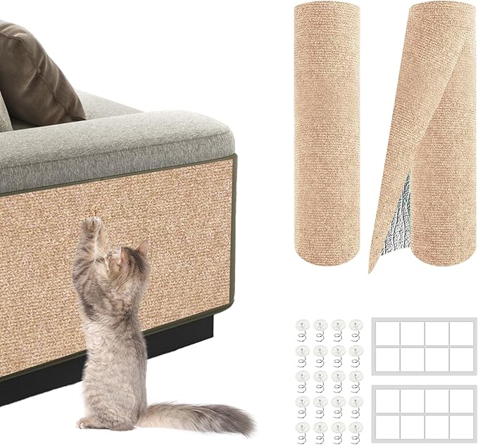 Cat Scratch Furniture Protector Mats, DIY Felt Scratching Pads with Adhesive for Sofas, Cat Trees, 78.7 Inch
