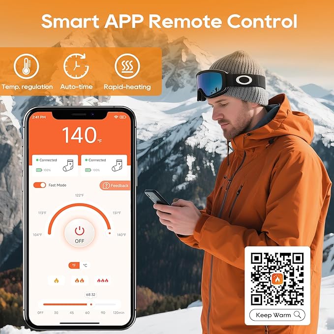 Heated Socks with 4 Heat Settings & Timer, 10000mAh Rechargeable Battery