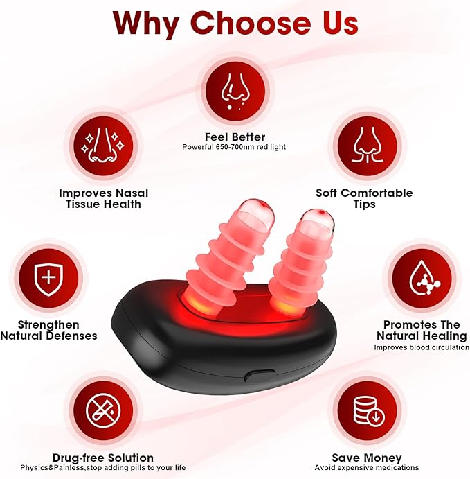LED Nasal Therapy Device: 660nm Red Light, USB Rechargeable.