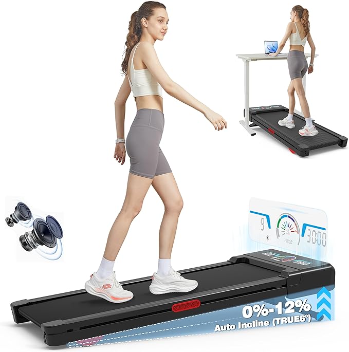 Walking Pad Treadmill with 12% 9-Level Auto Incline – Under Desk Treadmill for Home Hiking, 450 lbs Capacity, 5 MPH, Bluetooth Speaker, Compact & Heavy-Duty