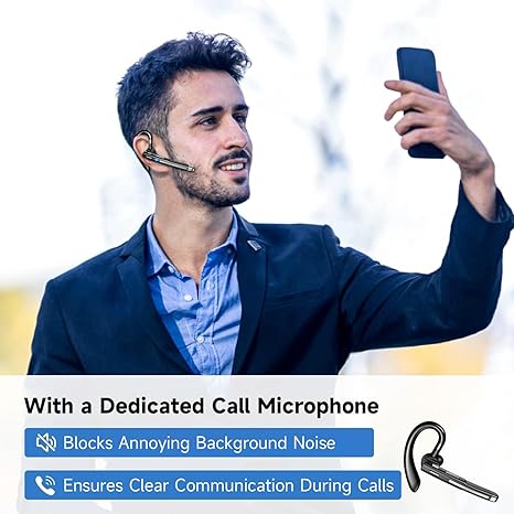 Bluetooth Headset V5.3, 100 Hrs Talk Time Single-Ear Earphone, CVC8.0 Noise Cancelling Wireless Earbud with 500 mAh Charging Case, Hands-Free Earpiece