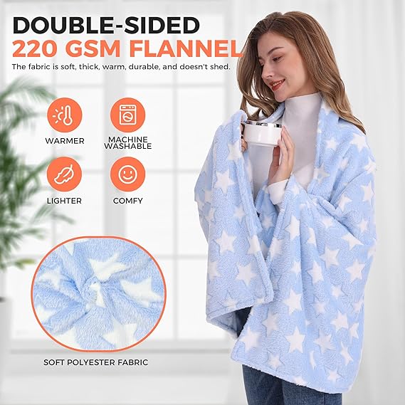 Portable Heated Blanket, Cordless Electric Throw with 3 Heat Settings and Rechargeable Power Bank (Blue)