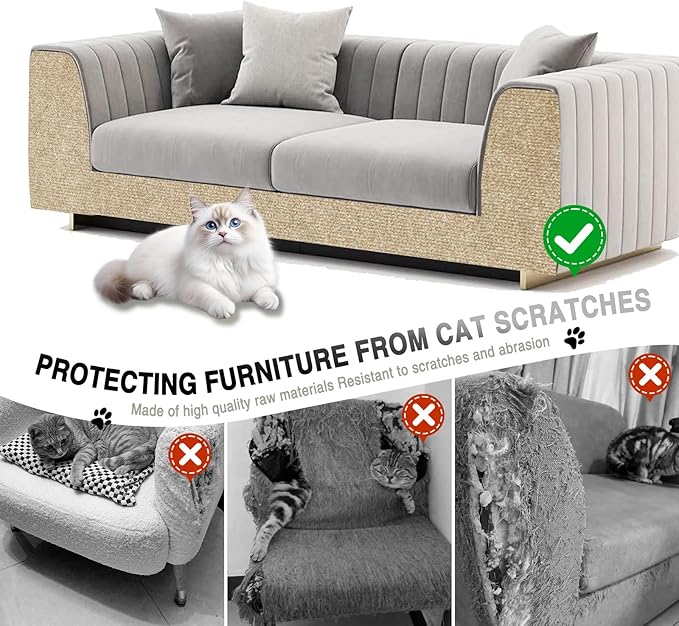Cat Scratch Furniture Protector Mats, DIY Felt Scratching Pads with Adhesive for Sofas, Cat Trees, 78.7 Inch