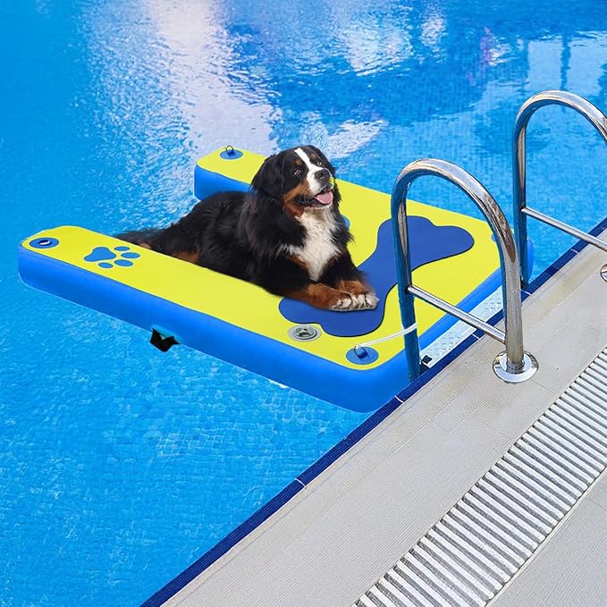 Inflatable Pool Ramp for Large Dogs – Dog Floats for Dock & Pool Use with Anti-Slip Steps