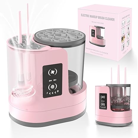 3-in-1 Electric Makeup Brush Cleaner Machine with Dryer and Holder, Portable USB Cosmetic Brush Cleaning Tool for All Sizes (Rose Pink)