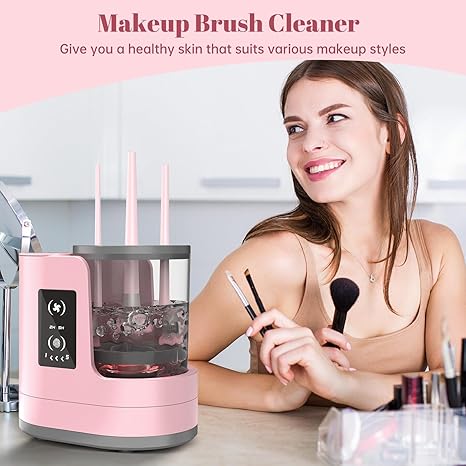 3-in-1 Electric Makeup Brush Cleaner Machine with Dryer and Holder, Portable USB Cosmetic Brush Cleaning Tool for All Sizes (Rose Pink)