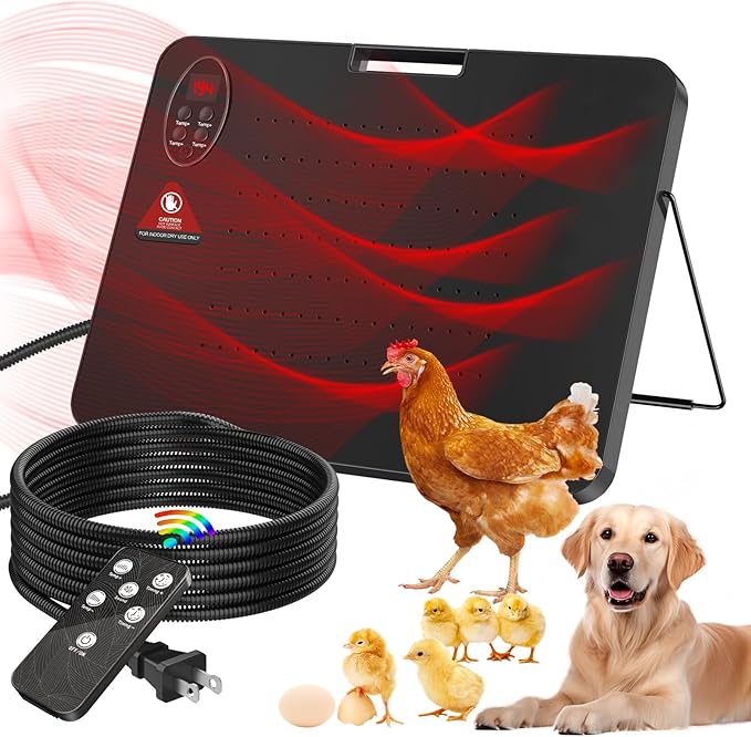2025 Upgraded Thermostatic Chicken Coop Heater, 200W Energy-Saving Radiant Heating Plate with Adjustable Temperature & Timer, 4 Installation Methods, Remote Control for Pets and Small Animals