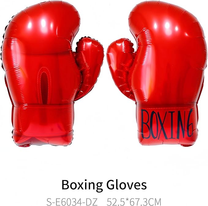6-Pcs Boxing Party Decorations – Gold Muscle & Red Inflatable Boxing Glove Balloons, Fight Night, Gym, Fitness, Wrestle & Birthday Party Decor