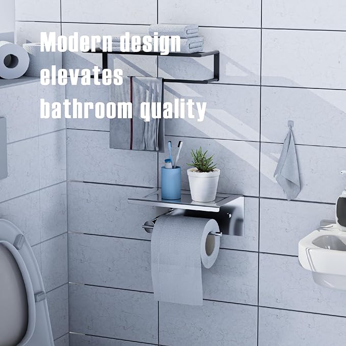 Toilet Paper Holder with Shelf, Wall-Mount, Stainless