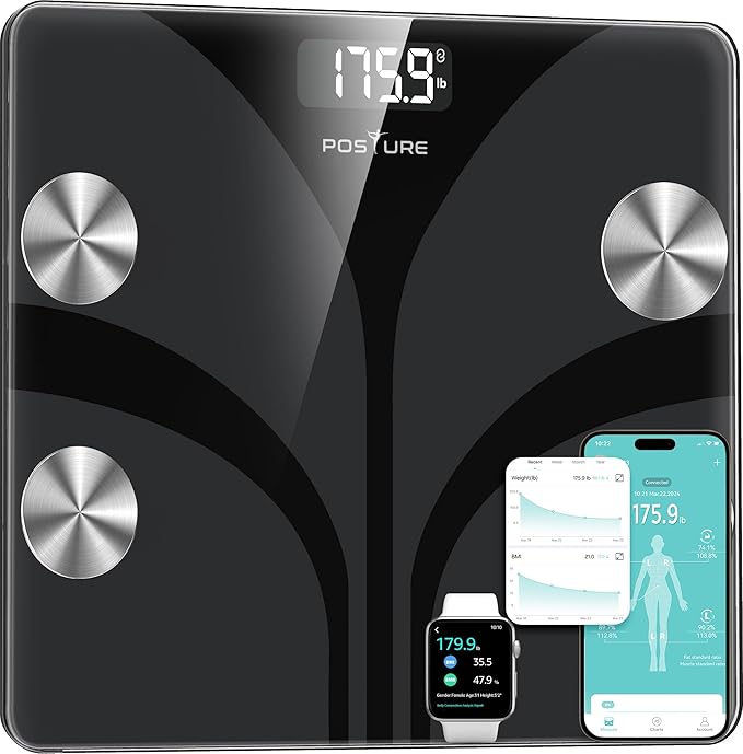 Digital Smart Bathroom Scale: 13 Metrics, BMI, App Sync, 400lbs