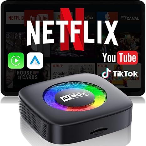 Wireless Carplay Adapter for iPhone & Android Auto Ai Box with Netflix YouTube Supports TF Card Dongle Plug