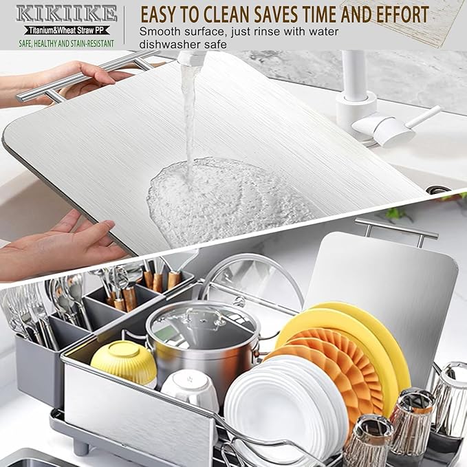 2-in-1 Double-Sided Cutting Board – Titanium & Wheat Straw, Odor-Resistant, Juice Groove & Garlic Mincer, Kitchen Prep Board for Meat, Veggies, Fruits