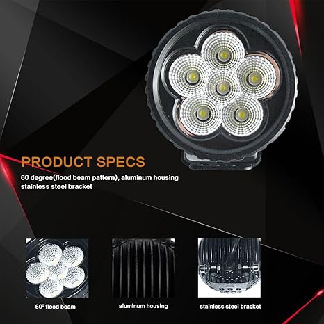 8W 3.5-Inch Round Work LED Lights 2-Pack, 12/24V Super Bright Offroad Floodlights for SUV, Truck, ATV, Tractor, Boat, Motorcycle, 2400LM