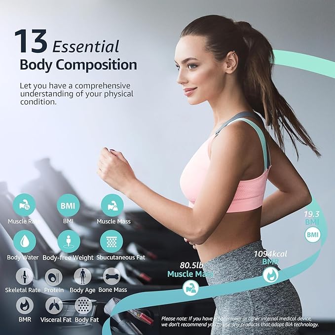 Digital Smart Bathroom Scale: 13 Metrics, BMI, App Sync, 400lbs