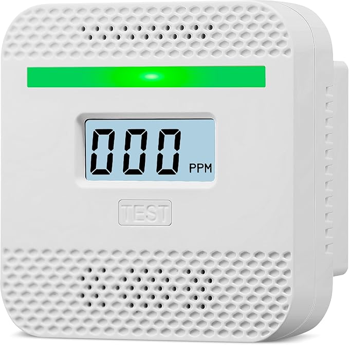 Portable CO Detector: Digital Display, Battery Alarm.