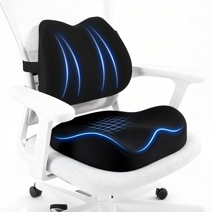 Seat Cushion Lumbar Support Pillow for Office Chair, X Large Memory Foam Chair