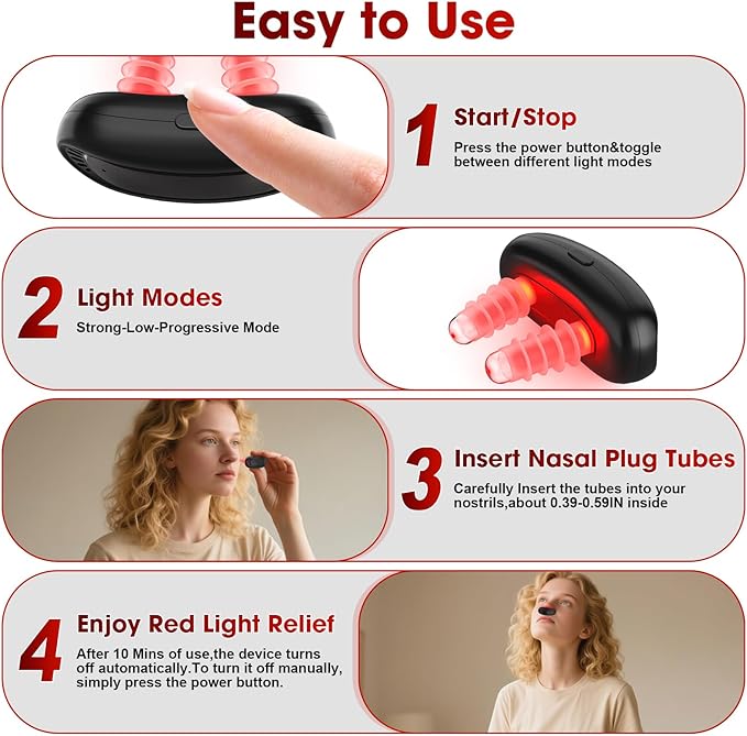LED Nasal Therapy Device: 660nm Red Light, USB Rechargeable.