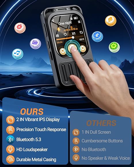 128GB Digital Voice Recorder with 2" Touchscreen & Bluetooth, XIXITPY HD 3072Kbps Dual Mic Audio Recorder with Playback, Password Protection, A-B Repeat, MP3 – Ideal for Lectures, Meetings & Interviews