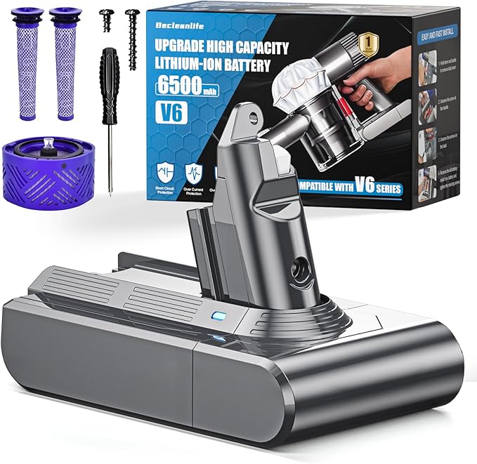 6500mAh V6 Battery Replacement Compatible with Dyson V6 Animal/Absolute/Motorhead/Fluffy SV03 SV04 SV05 SV06 SV07 SV09 DC58 DC59 DC61 DC62 DC72 DC74 Vacuum Cleaner
