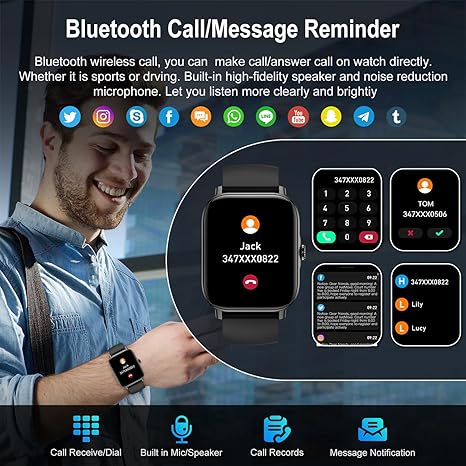 Smart Watch Fitness: Calls, Waterproof, HR, SpO2