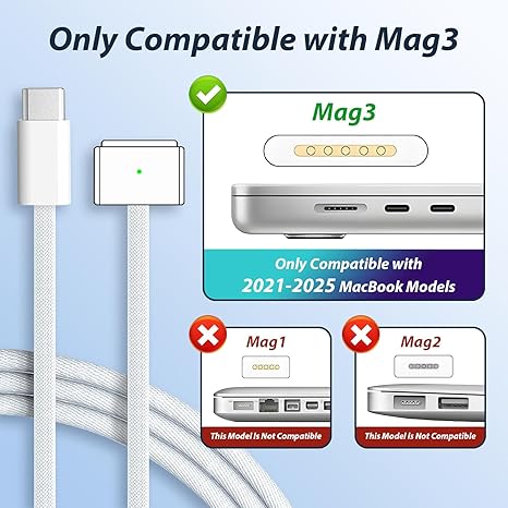 140W MacBook Fast Charger with 6.6FT USB-C to Magnetic 3 Cable, Compatible with MacBook Pro 14"/16" and MacBook Air 13"/15"
