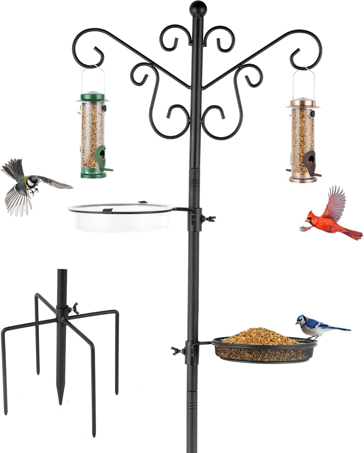 Bird Feeding Station Bird Feeder Pole with 5-Prong Base Hanging Hooks.
