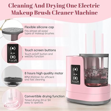 3-in-1 Electric Makeup Brush Cleaner Machine with Dryer and Holder, Portable USB Cosmetic Brush Cleaning Tool for All Sizes (Rose Pink)