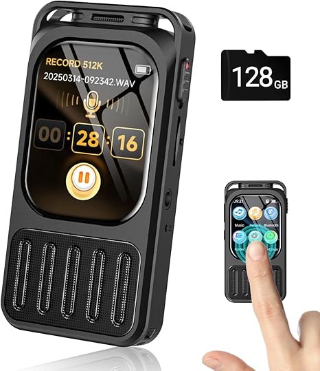 128GB Digital Voice Recorder with 2" Touchscreen & Bluetooth, XIXITPY HD 3072Kbps Dual Mic Audio Recorder with Playback, Password Protection, A-B Repeat, MP3 – Ideal for Lectures, Meetings & Interviews