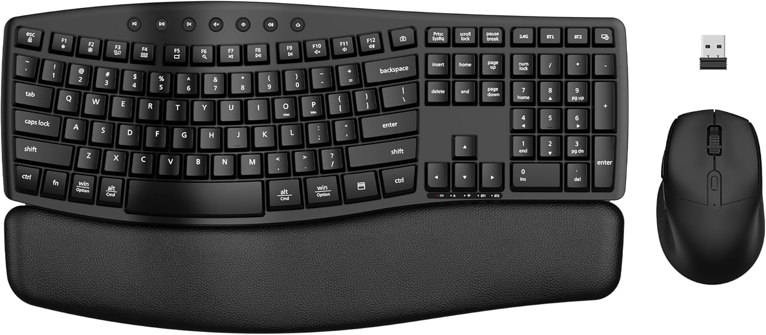 Ergonomic Wireless Keyboard Mouse Combo, EDJO Bluetooth/2.4G Dual-Mode Connection.