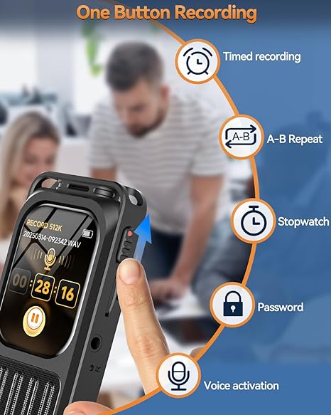 128GB Digital Voice Recorder with 2" Touchscreen & Bluetooth, XIXITPY HD 3072Kbps Dual Mic Audio Recorder with Playback, Password Protection, A-B Repeat, MP3 – Ideal for Lectures, Meetings & Interviews