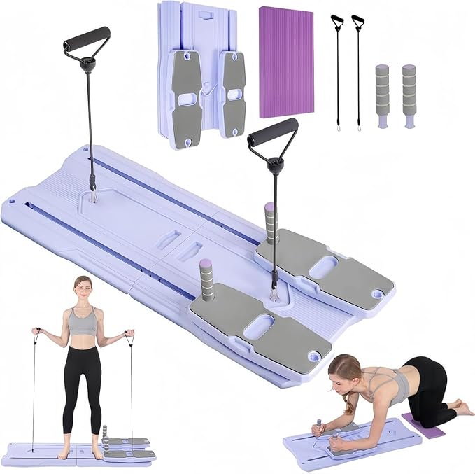 Pilates Reformer Board Set - 2025 Foldable 8-in-1 Pilates Machine for Full Body Workouts, Ab Core Trainer with Resistance Bands