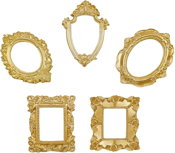 Mini Vintage Gold Picture Frames Set of 5 Small Resin Frames.