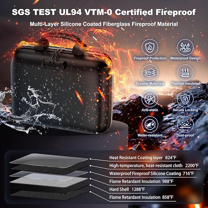 Fireproof Document Box with Lock Organizer.