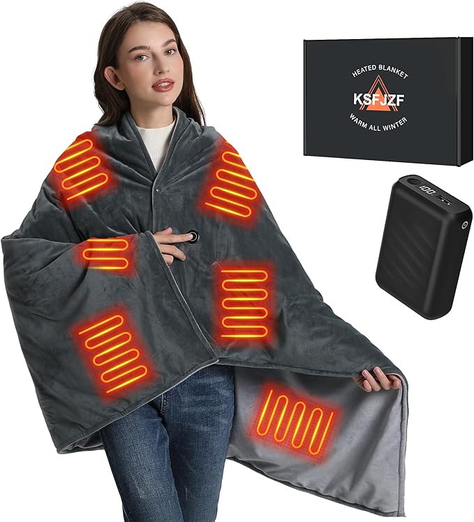 Battery Heated Blanket 20000mAh Cordless Electric Throw for Outdoor Use