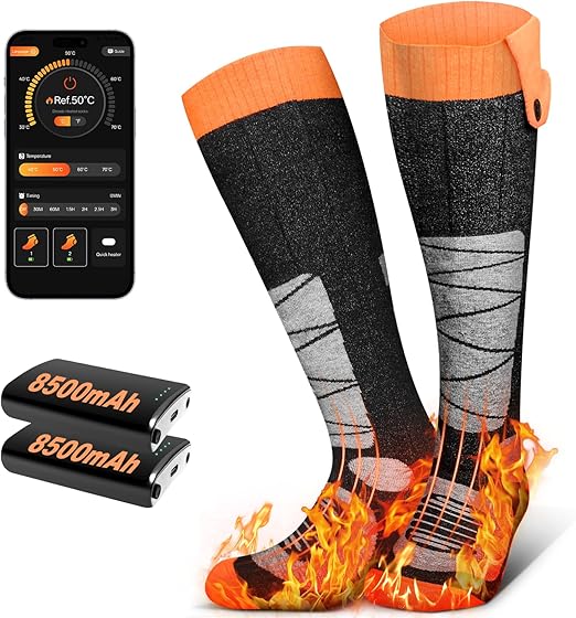 Heated Socks – App Controlled Electric Warming Socks with 4 Heat Modes, 8500mAh Battery